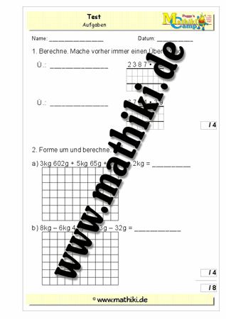 10. Klassenarbeit Mathe (Klasse 4) - ©2011-2019, www.mathiki.de