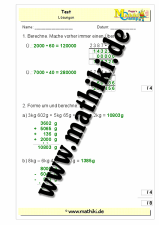 10. Klassenarbeit Mathe (Klasse 4) - ©2011-2019, www.mathiki.de