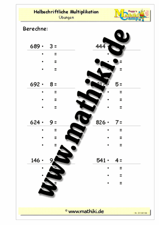 Halbschriftliche Multiplikation bis 10000 - ©2011-2018, www.mathiki.de