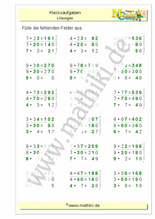 Klecksaufgaben halbschriftliche Multiplikation (Klasse 4) - ©2011-2019, www.mathiki.de