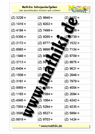 Schnipselaufgaben: Runden bis 10.000 - ©2011-2016, www.mathiki.de - Ihre Matheseite im Internet