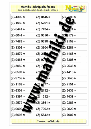 Schnipselaufgaben: Runden bis 10.000 - ©2011-2016, www.mathiki.de - Ihre Matheseite im Internet