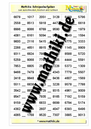 Schnipselaufgaben: Zahlen vergleichen bis 10.000 - ©2011-2016, www.mathiki.de - Ihre Matheseite im Internet