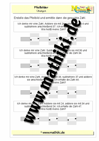 Pfeilbildaufgaben vier Zahlen - ©2011-2016, www.mathiki.de - Ihre Matheseite im Internet