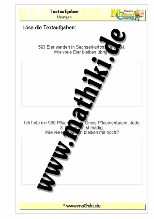 Textaufgaben zur Division - ©2011-2016, www.mathiki.de - Ihre Matheseite im Internet