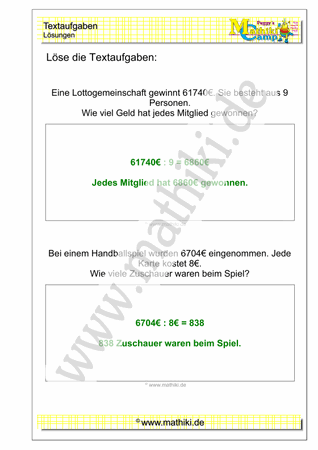 Textaufgaben zum Rechnen mit Geld - ©2011-2016, www.mathiki.de - Ihre Matheseite im Internet