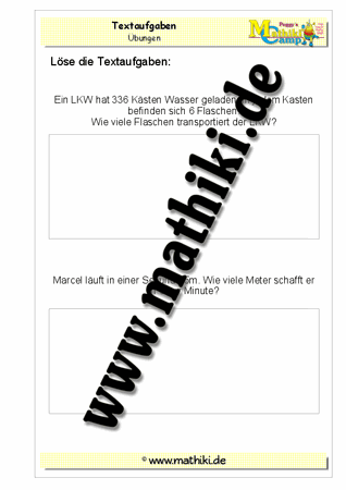 Textaufgaben zur Multiplikation - ©2011-2016, www.mathiki.de - Ihre Matheseite im Internet