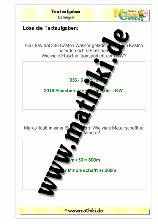 Textaufgaben zur Multiplikation - ©2011-2016, www.mathiki.de - Ihre Matheseite im Internet