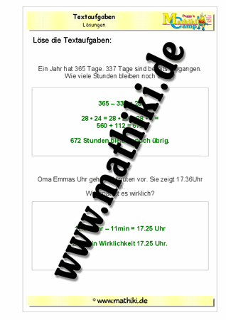 Textaufgaben zum Rechnen mit Zeiten - ©2011-2016, www.mathiki.de - Ihre Matheseite im Internet