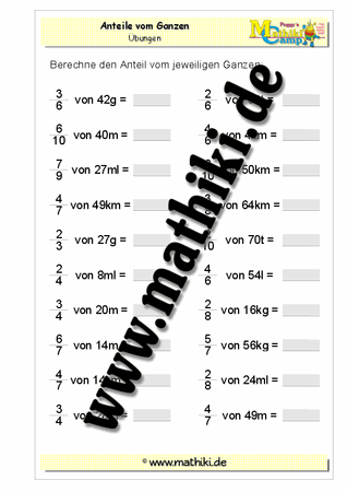 Bruchteile von Größen (III) - ©2011-2018, www.mathiki.de