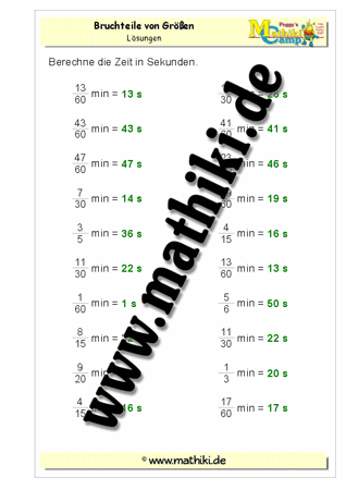 Bruchteile von Größen: Minute - Sekunde - ©2011-2018, www.mathiki.de
