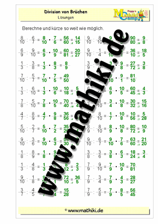 Brüche dividieren mit Kehrwert - ©2011-2018, www.mathiki.de
