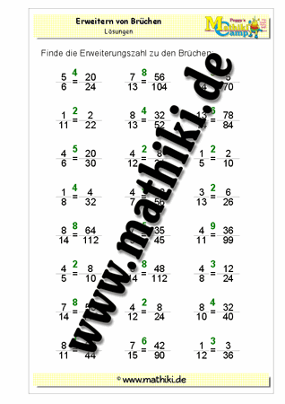 Brüche erweitern und kürzen - ©2011-2018, www.mathiki.de