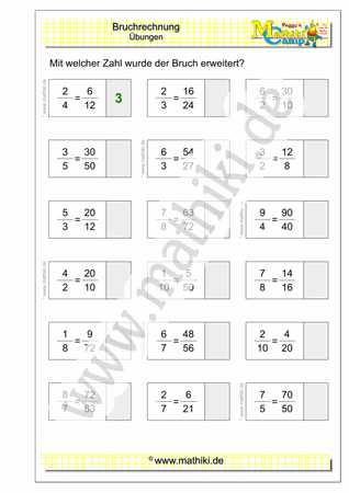 Brüche erweitern (II) (Klasse 5/6) - ©2020, www.mathiki.de