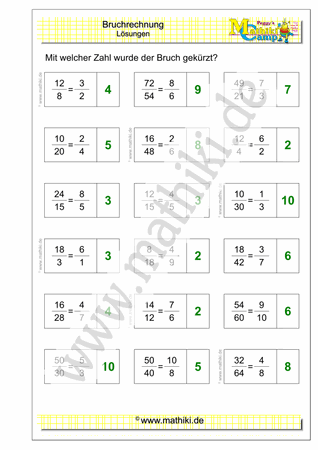 Brüche kürzen (II) (Klasse 5/6) - ©2020, www.mathiki.de
