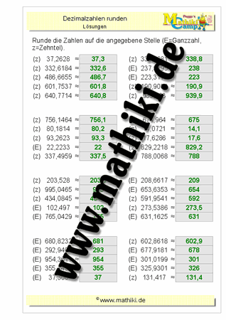 Dezimalzahlen runden (Klasse 5/6) - ©2018, www.mathiki.de