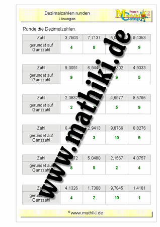 Dezimalzahlen runden (Klasse 5/6) - ©2018, www.mathiki.de