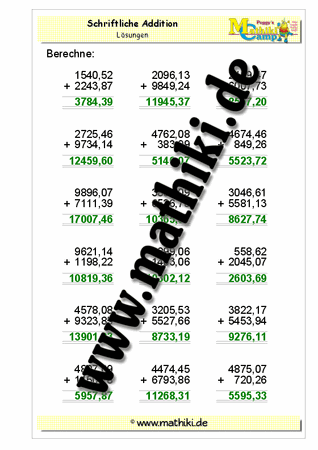 Schriftliche Addition - ©2011-2016, www.mathiki.de - Ihre Matheseite im Internet