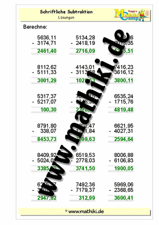 Schriftliche Subtraktion - ©2011-2016, www.mathiki.de - Ihre Matheseite im Internet