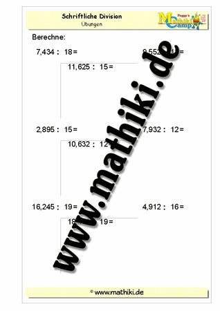 Division − Ergebnis drei Kommastellen (zweistellig) - ©2011-2016, www.mathiki.de - Ihre Matheseite im Internet