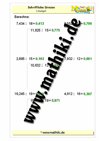 Division − Ergebnis drei Kommastellen (zweistellig) - ©2011-2016, www.mathiki.de - Ihre Matheseite im Internet