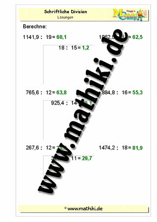 Division − Ergebnis eine Kommastelle (zweistellig) - ©2011-2016, www.mathiki.de - Ihre Matheseite im Internet