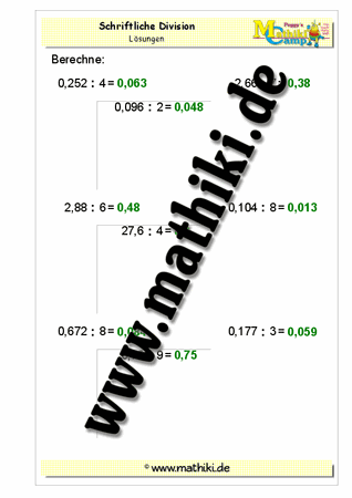 Division − Ergebnis gemischte Kommastellen (einstellig) - ©2011-2016, www.mathiki.de - Ihre Matheseite im Internet