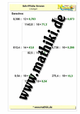Division − Ergebnis gemischte Kommastellen (zweistellig) - ©2011-2016, www.mathiki.de - Ihre Matheseite im Internet
