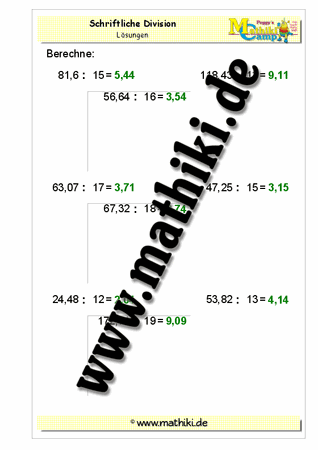 Division − Ergebnis zwei Kommastellen (zweistellig) - ©2011-2016, www.mathiki.de - Ihre Matheseite im Internet