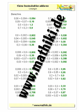 Kleine Dezimalzahlen addieren - ©2011-2016, www.mathiki.de - Ihre Matheseite im Internet