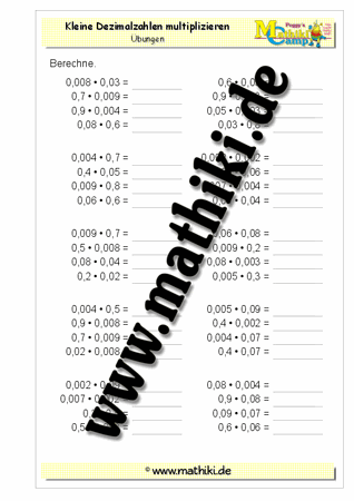 Kleine Dezimalzahlen multiplizieren - ©2011-2016, www.mathiki.de - Ihre Matheseite im Internet