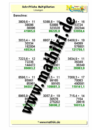 Multiplikation − eine Kommastelle (zweistellig) - ©2011-2016, www.mathiki.de - Ihre Matheseite im Internet