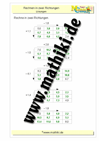 Rechnen in zwei Richtungen - ©2016, www.mathiki.de - Ihre Matheseite im Internet