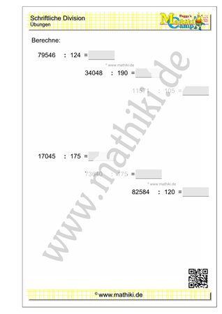 Schriftliche Division dreistellig mit Rest (Klasse 5/6) - ©2022, www.mathiki.de
