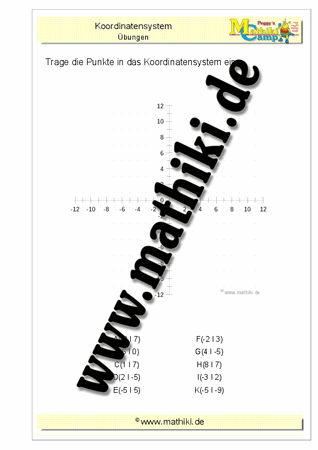 Punkte im Koordinatensystem (II) - ©2011-2019, www.mathiki.de