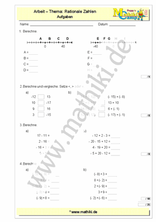 Rationale Zahlen - 2. Klassenarbeit Mathe (Klasse 5/6) - ©2011-2019, www.mathiki.de