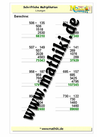 Schriftliche Multiplikation (HZE • HZE) - ©2011-2016, www.mathiki.de - Ihre Matheseite im Internet