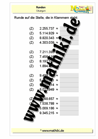 Runden bis 10 Millionen - ©2011-2016, www.mathiki.de - Ihre Matheseite im Internet