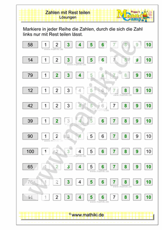 Zahlen mit Rest teilen (Klasse 5/6) - ©2020, www.mathiki.de