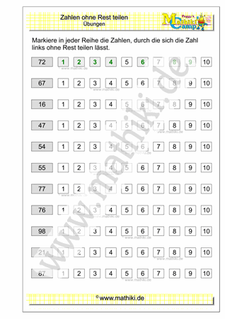 Zahlen ohne Rest teilen (Klasse 5/6) - ©2020, www.mathiki.de
