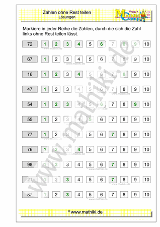 Zahlen ohne Rest teilen (Klasse 5/6) - ©2020, www.mathiki.de