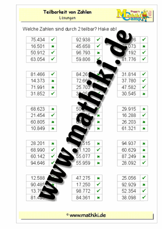 Teilbarkeit testen (eine Zahl) bis 100.000 - ©2011-2016, www.mathiki.de - Ihre Matheseite im Internet