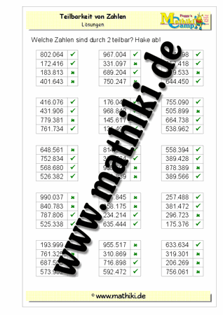 Teilbarkeit testen (eine Zahl) bis 1 Million - ©2011-2016, www.mathiki.de - Ihre Matheseite im Internet