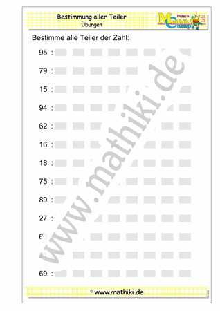Teiler einer Zahl (I) (Klasse 5/6) - ©2011-2019, www.mathiki.de
