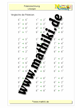 Potenzen vergleichen (Klasse 5/6) - ©2011-2020, www.mathiki.de