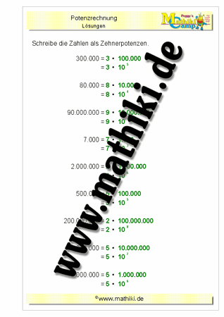 Zehnerpotenzen umrechnen (I) (Klasse 5/6) - ©2011-2020, www.mathiki.de