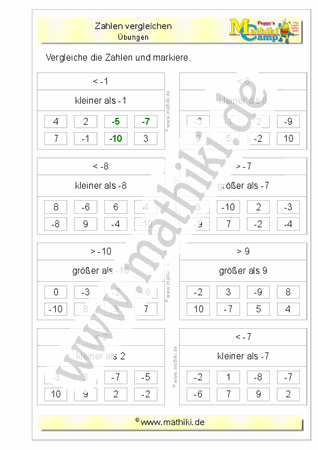 Ganze Zahlen vergleichen (II) (Klasse 5/6) - ©2011-2019, www.mathiki.de
