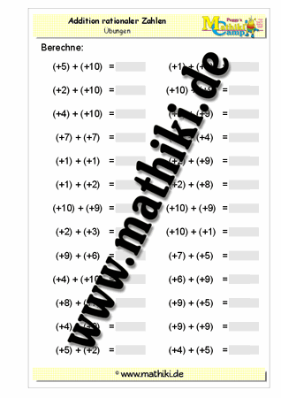 Ganze Zahlen: Addition (+) + (+) - ©2011-2016, www.mathiki.de - Ihre Matheseite im Internet