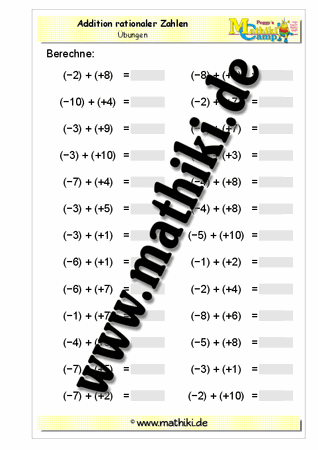 Ganze Zahlen: Addition (−) + (+) - ©2011-2016, www.mathiki.de - Ihre Matheseite im Internet