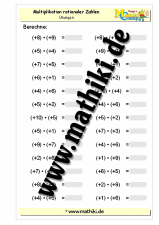Ganze Zahlen: Multiplikation - ©2011-2016, www.mathiki.de - Ihre Matheseite im Internet